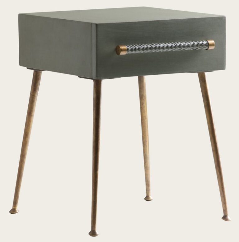 BEDSIDE TABLE ONE DRAWER WICKER HANDLE BRASS TRIM & LEGS