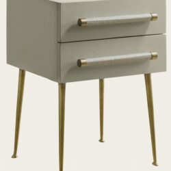 BEDSIDE TABLE TWO DRAWER WICKER HANDLE BRASS TRIM & LEGS
