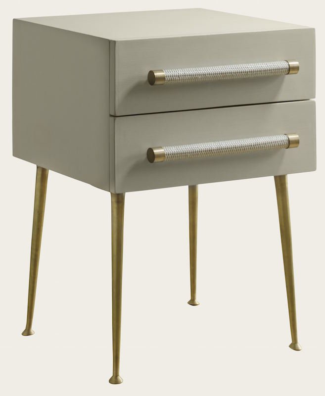 BEDSIDE TABLE TWO DRAWER WICKER HANDLE BRASS TRIM & LEGS