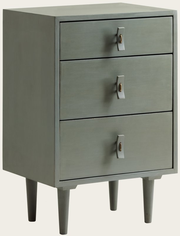 BEDSIDE TABLE WITH THREE DRAWERS & WOOD HANDLES